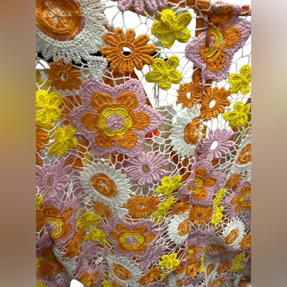 Ramy Brook Pink & Yellow Floral Crochet Swim Coverup - Picture 8 of 8